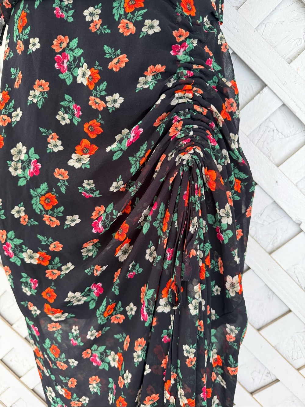 Maje M Rancho Floral Chiffon Ruched Ruffle Midi Dress Sz 2 , Medium - Picture 6 of 13